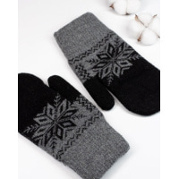 Сіро-чорні вовняні рукавиці зі сніжинкою