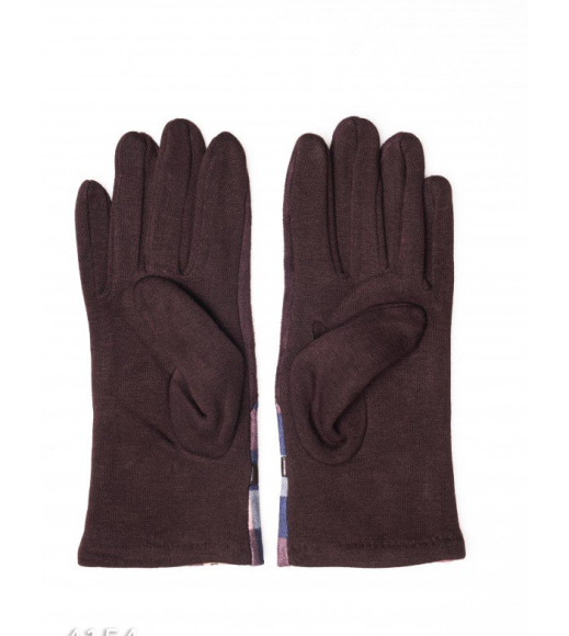 Коричневые комбинированные перчатки с замшей и клетчатой вставкой