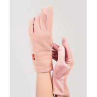 Рожеві замшеві теплі рукавички з фактурною вставкою