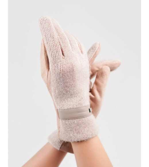 Бежевые комбинированные перчатки с фактурной вставкой