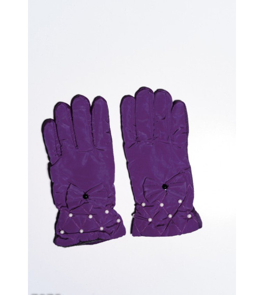 Фиолетовые теплые перчатки с антискользящим покрытием и декорированными манжетами