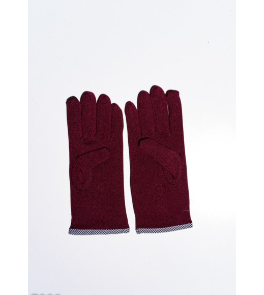 Бордовые эластичные тонкие перчатки на флисе с помпоном