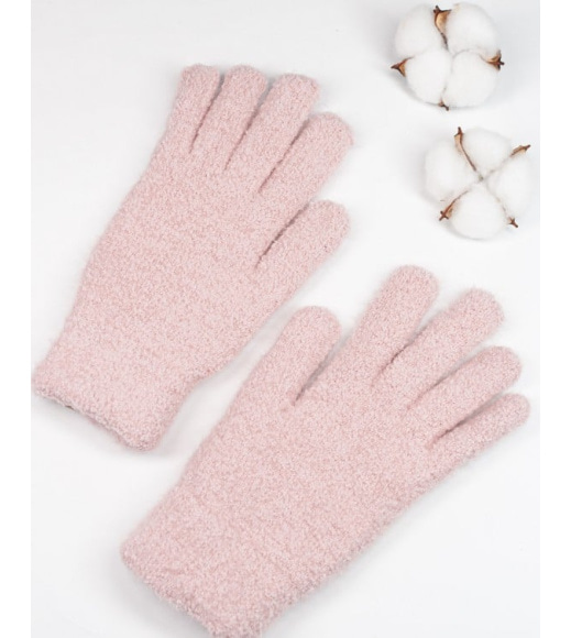 Светло-розовые однотонные теплые перчатки