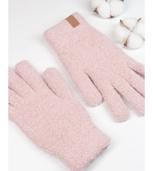Светло-розовые однотонные теплые перчатки