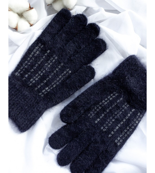 Темно-сині вовняні рукавички зі стібками