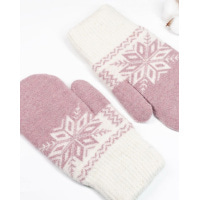 Рожеві вовняні рукавиці зі сніжинкою