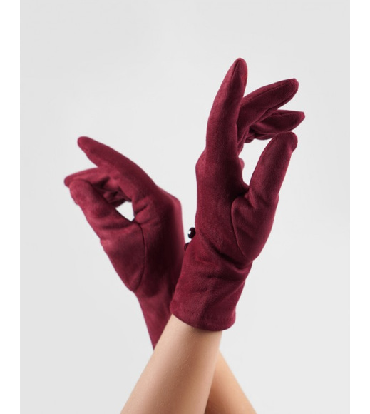 Фіолетові утеплені рукавички з еко-замші