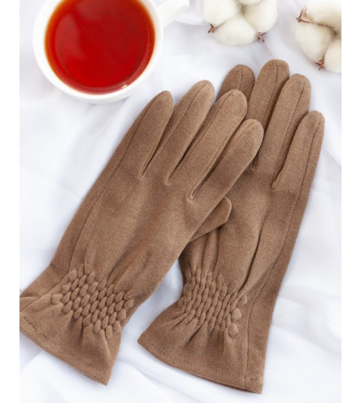 Бежеві кашемірові рукавички з жниваркою