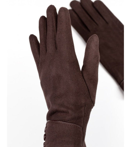 Коричневые утепленные перчатки с пуговицами на манжетах