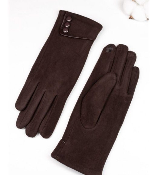 Коричневі утеплені рукавички з гудзиками на манжетах