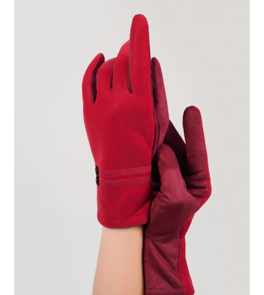 Фіолетові замшеві теплі рукавички з фактурною вставкою