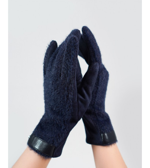 Сині комбіновані рукавички з фактурною вставкою