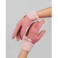 Розовые шерстяные перчатки с фактурным манжетом