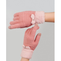 Рожеві вовняні рукавички з фактурним манжетом