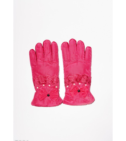Теплі червоні рукавички з бантами і намистинами