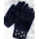 Темно-синие шерстяные перчатки со стразами на манжетах