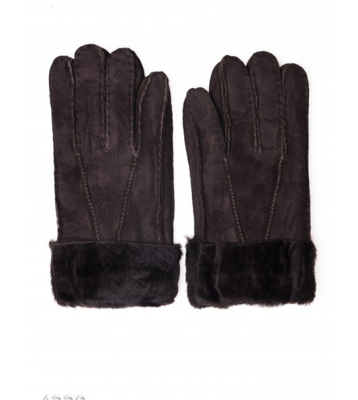Темно-коричневі грубі шкіряні рукавиці з хутряними манжетами