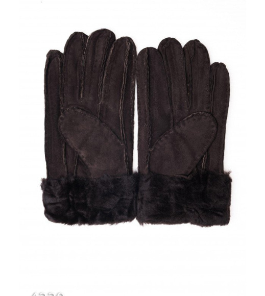 Темно-коричневые грубые кожаные рукавицы с меховыми манжетами