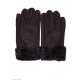 Темно-коричневі грубі шкіряні рукавиці з хутряними манжетами