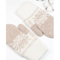 Бежеві вовняні рукавиці зі сніжинкою