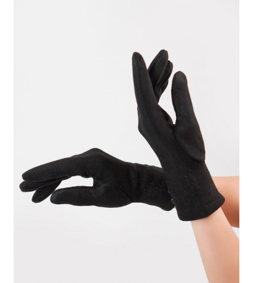 Утеплені чорні рукавички з еко-замші