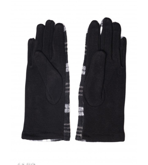 Чорні комбіновані рукавички з картатої вставкою і рядом гудзиків