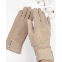 Бежевые утепленные перчатки с пуговицами на манжетах