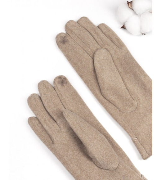 Бежеві утеплені рукавички з гудзиками на манжетах