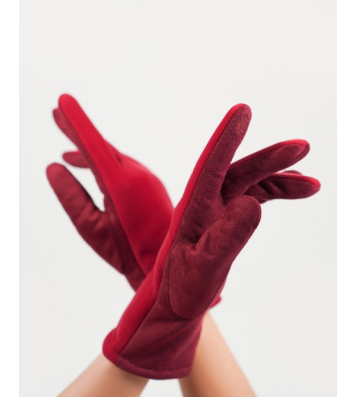 Фіолетові замшеві комбіновані рукавички на хутрі