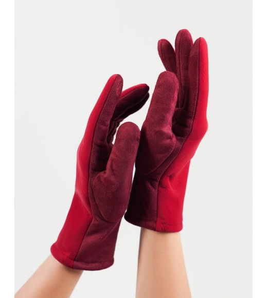 Фіолетові замшеві комбіновані рукавички на хутрі