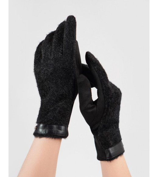 Чорні комбіновані рукавички з фактурною вставкою