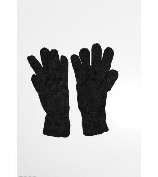 Черные шерстяные однослойные перчатки с объемной аппликацией