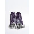 Фиолетовые стеганые перчатки из эко-кожи с меховыми манжетами