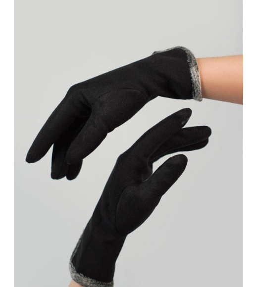 Чорні рукавички з виточкою з еко-замші на хутрі