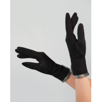 Чорні рукавички з виточкою з еко-замші на хутрі
