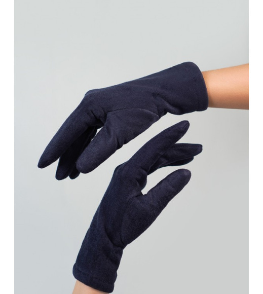 Синие однотонные перчатки из эко-замши на меху