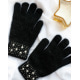 Чорні вовняні рукавички зі стразами на манжетах