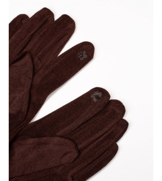 Темно-коричневые утепленные перчатки из эко-замши