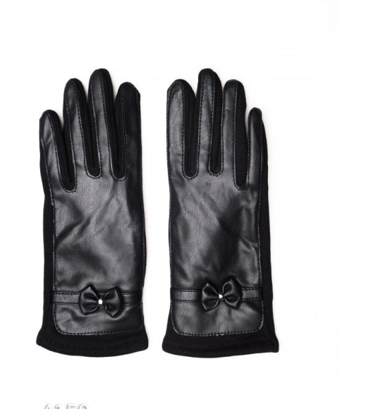 Комбинированные черные перчатки с бантами сверху