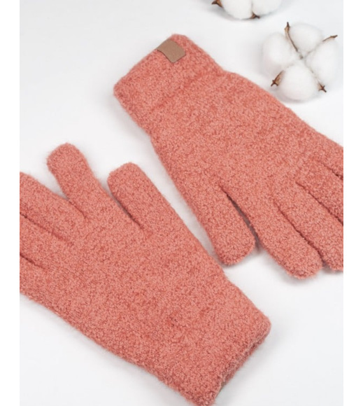 Розовые однотонные теплые перчатки