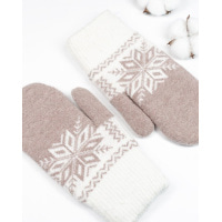 Темно-бежеві вовняні рукавиці зі сніжинкою