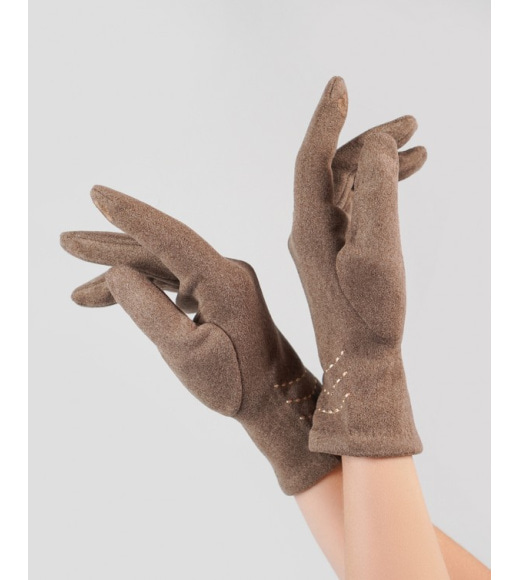 Утепленные коричневые перчатки из эко-замши