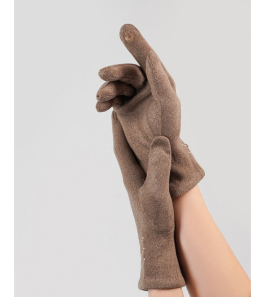 Утеплені коричневі рукавички з еко-замші