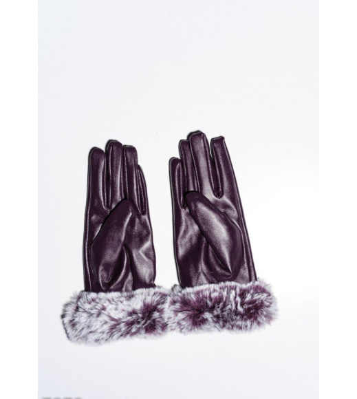 Фіолетові рукавички з еко-шкіри з хутряними манжетами