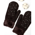 Темно-коричневі рукавиці з хутряною галявиною та стразами