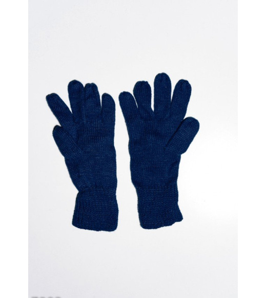 Темно-синие шерстяные однослойные перчатки с объемной аппликацией