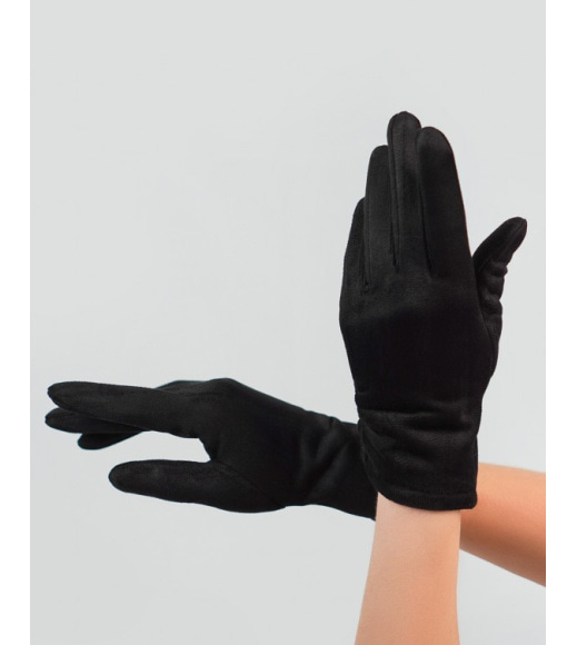 Чорні однотонні рукавички з еко-замші на хутрі