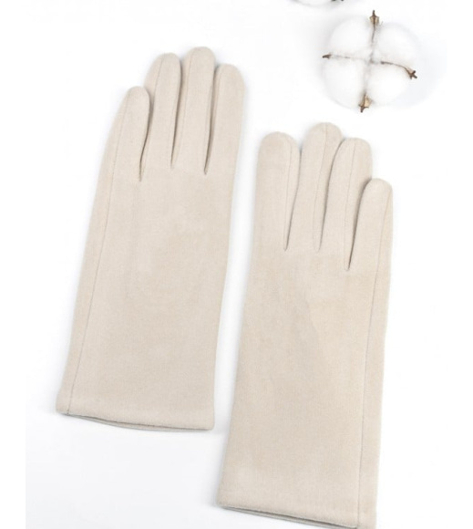 Светло-бежевые однотонные перчатки из кашемира на меху