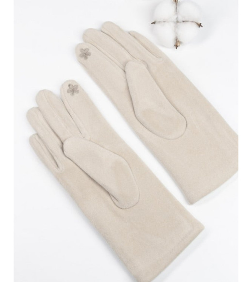 Светло-бежевые однотонные перчатки из кашемира на меху