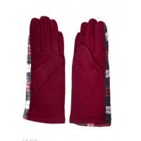 Бордовые комбинированные перчатки с клетчатой вставкой и рядом пуговок